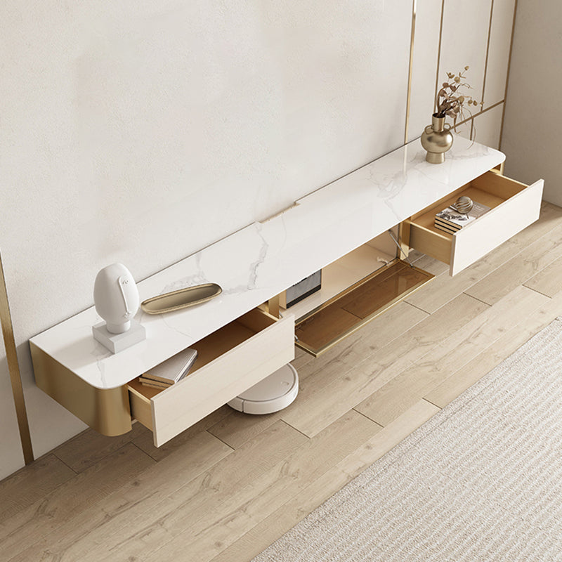 Glam Style Stone TV Stand Enclosed Storage Floating TV Cabinet