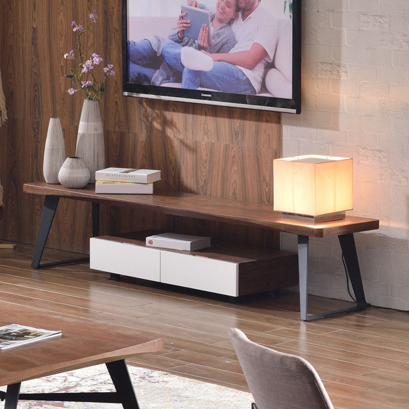 16"H TV Stand Industrial Style Brown Solid Wood TV Console for Living Room