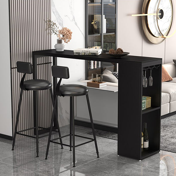 Stone Top Industrial Cocktail Bar Table with Storage Rectangle Counter Table
