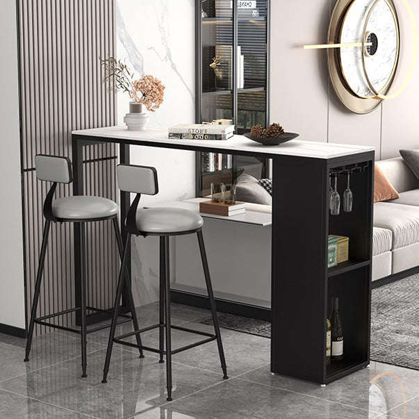 Stone Top Industrial Cocktail Bar Table with Storage Rectangle Counter Table