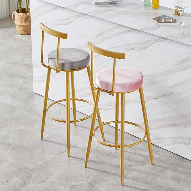 Nordic Armless Backrest Counter Stool Iron Cashier Bar Stool with Velvet Cushion