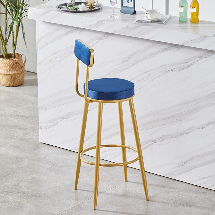 Nordic Armless Backrest Counter Stool Iron Cashier Bar Stool with Velvet Cushion