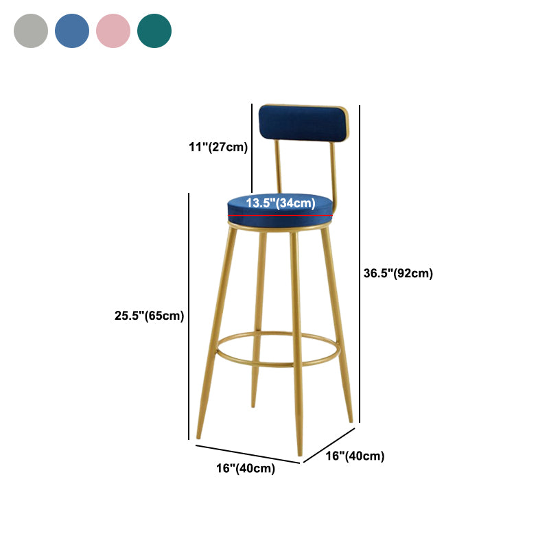 Nordic Armless Backrest Counter Stool Iron Cashier Bar Stool with Velvet Cushion