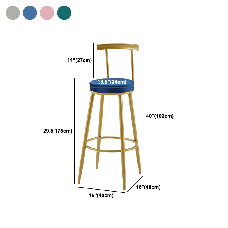 Nordic Armless Backrest Counter Stool Iron Cashier Bar Stool with Velvet Cushion
