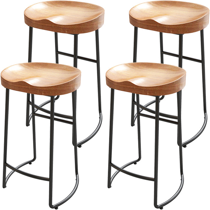 Modern Armless Backless Counter Stool Iron Dining Room Bar Stool with Wooden Seat