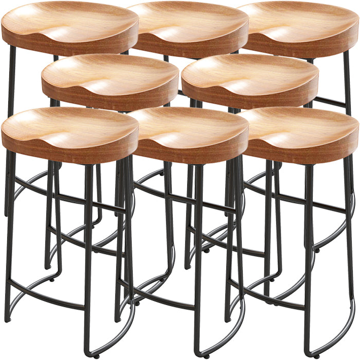 Modern Armless Backless Counter Stool Iron Dining Room Bar Stool with Wooden Seat