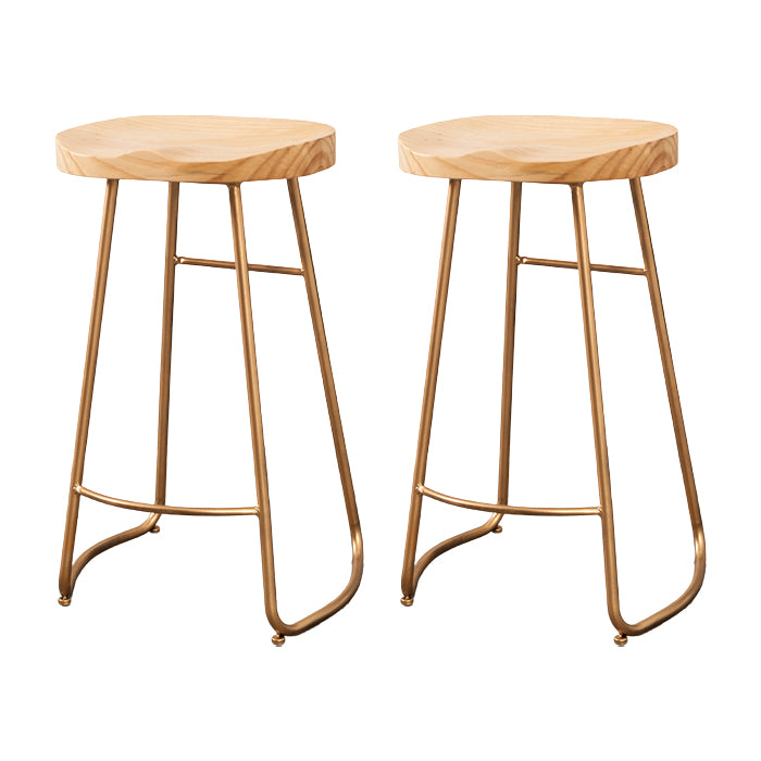 Modern Armless Backless Counter Stool Iron Dining Room Bar Stool with Wooden Seat