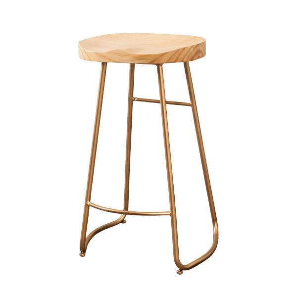 Modern Armless Backless Counter Stool Iron Dining Room Bar Stool with Wooden Seat