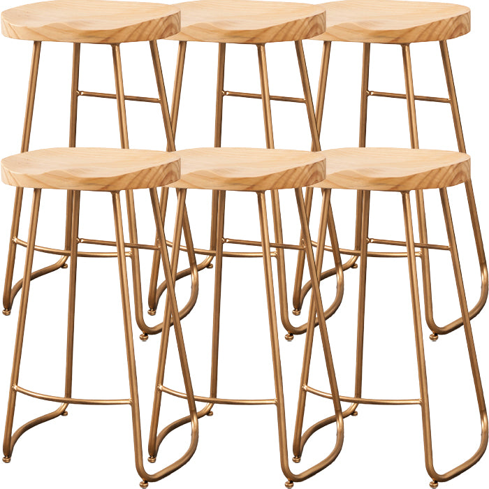 Modern Armless Backless Counter Stool Iron Dining Room Bar Stool with Wooden Seat