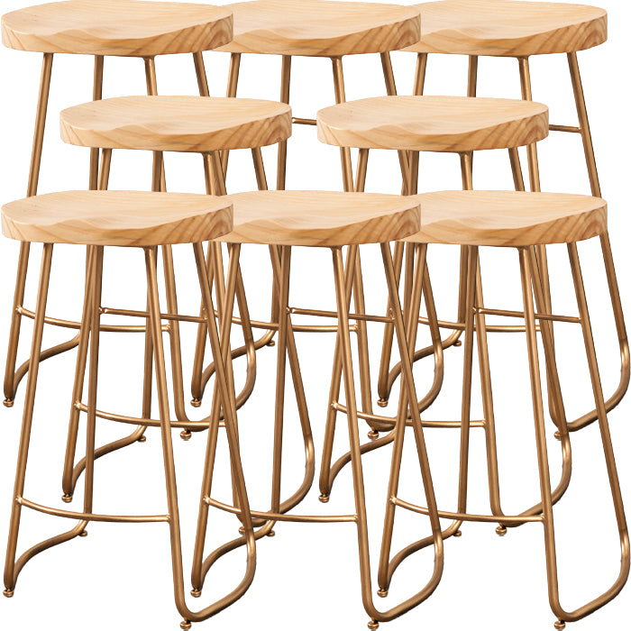 Modern Armless Backless Counter Stool Iron Dining Room Bar Stool with Wooden Seat