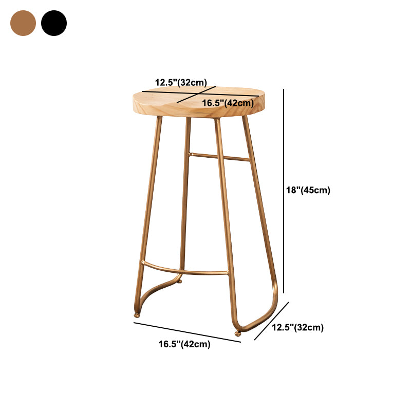 Modern Armless Backless Counter Stool Iron Dining Room Bar Stool with Wooden Seat