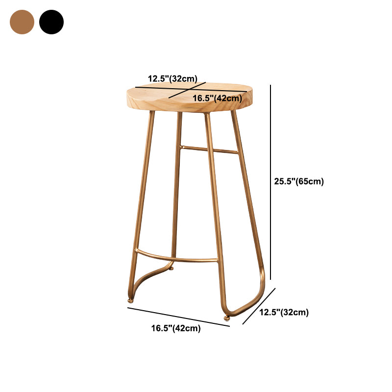 Modern Armless Backless Counter Stool Iron Dining Room Bar Stool with Wooden Seat
