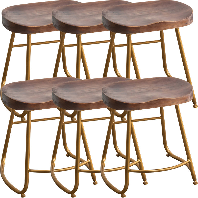 Modern Armless Backless Counter Stool Iron Kitchen Bar Stool with Pedal and Wooden Seat