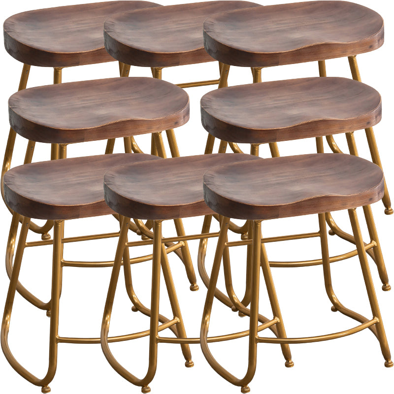 Modern Armless Backless Counter Stool Iron Kitchen Bar Stool with Pedal and Wooden Seat