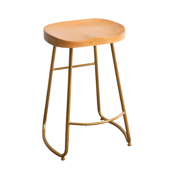 Modern Armless Backless Counter Stool Iron Kitchen Bar Stool with Pedal and Wooden Seat