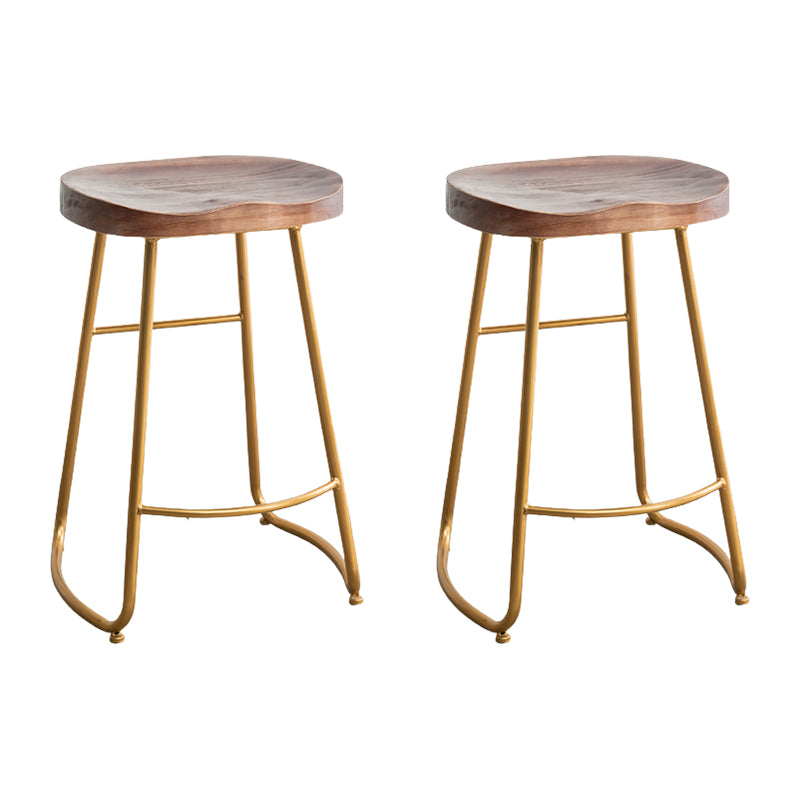 Modern Armless Backless Counter Stool Iron Kitchen Bar Stool with Pedal and Wooden Seat