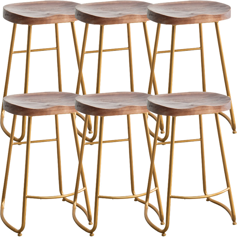 Modern Armless Backless Counter Stool Iron Kitchen Bar Stool with Pedal and Wooden Seat
