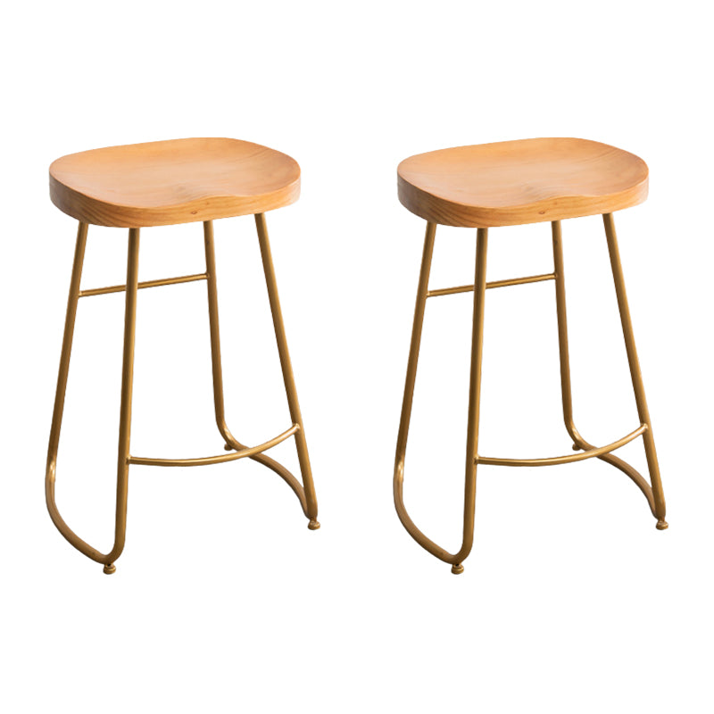 Modern Armless Backless Counter Stool Iron Kitchen Bar Stool with Pedal and Wooden Seat