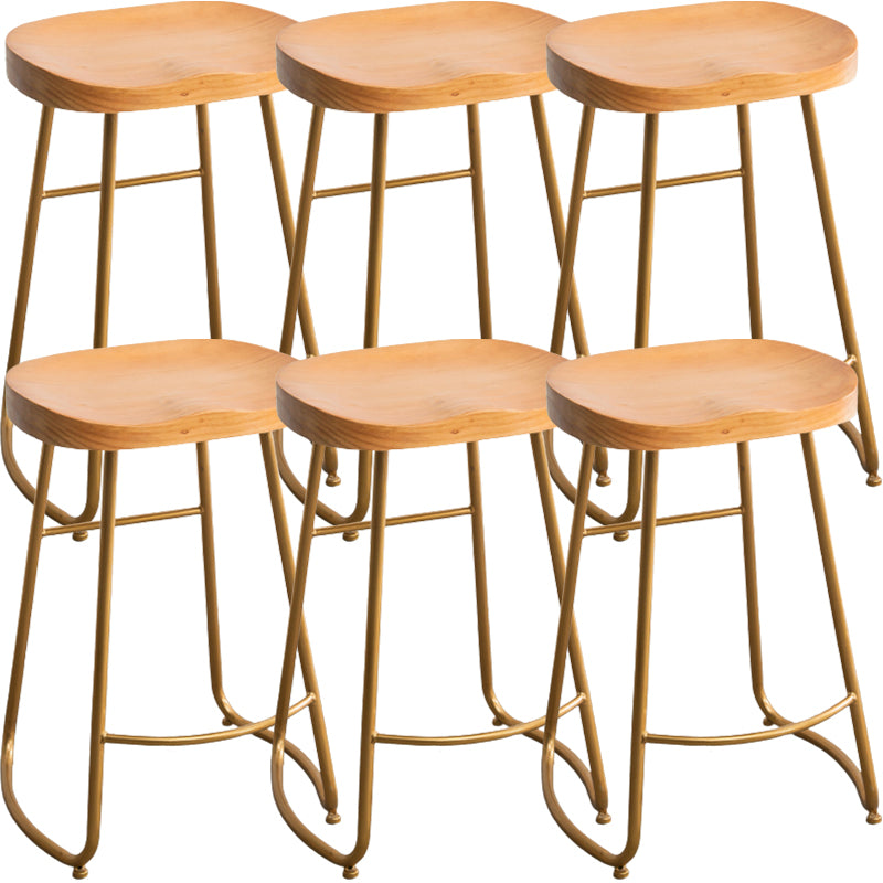 Modern Armless Backless Counter Stool Iron Kitchen Bar Stool with Pedal and Wooden Seat