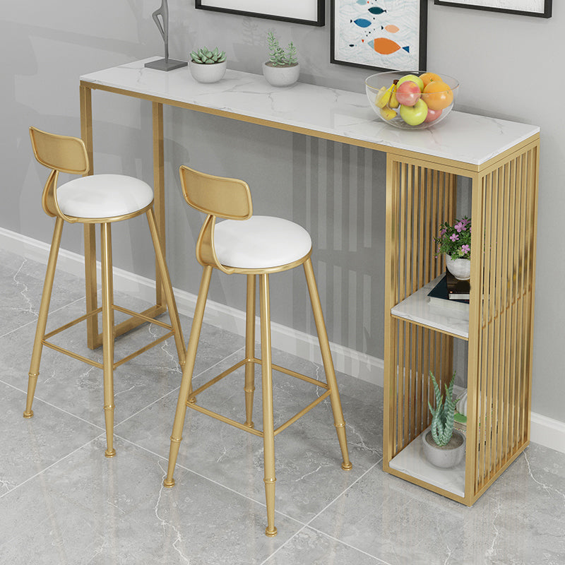 Glam Storage Bar Pub Table Set 1/2/3 Pieces Rectangle White Stone Top Bar Set