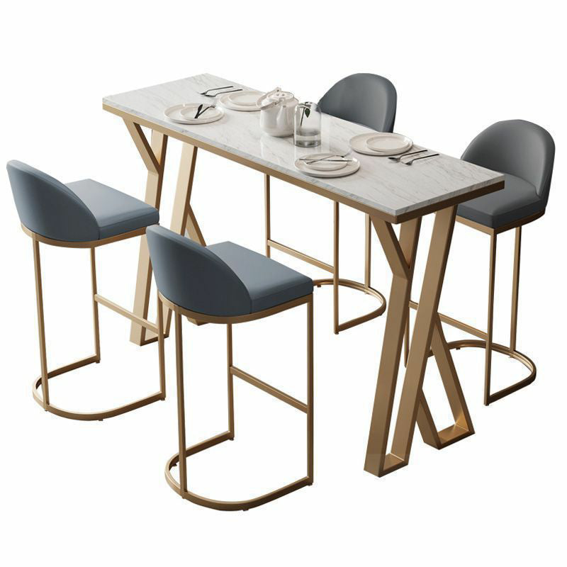 1/5 Pieces Glam Iron Bar Table Set Rectangle Bistro Set with White Faux Marble Top