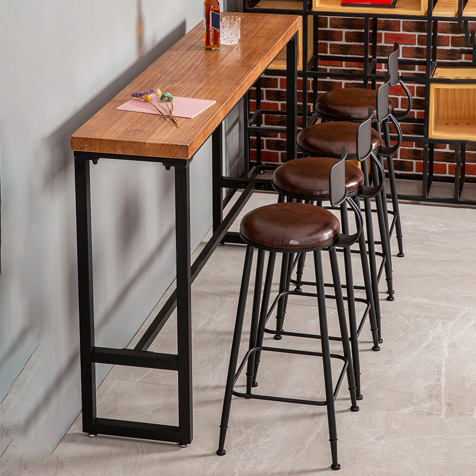 1/4/5/7 Pieces Industrial Iron Bar Table Set Rectangle Pine Wood Bistro Set with Footrest