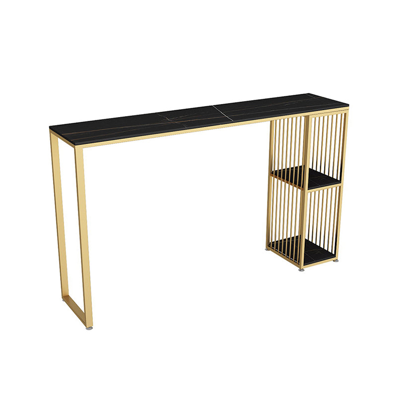 1/3 Pieces Glam Iron Bar Table Set Rectangle Stone Top Bistro Set with Shelf