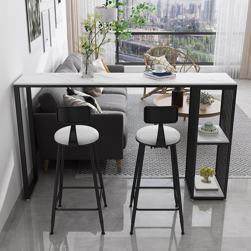 1/3 Pieces Glam Iron Bar Table Set Rectangle Stone Top Bistro Set with Shelf