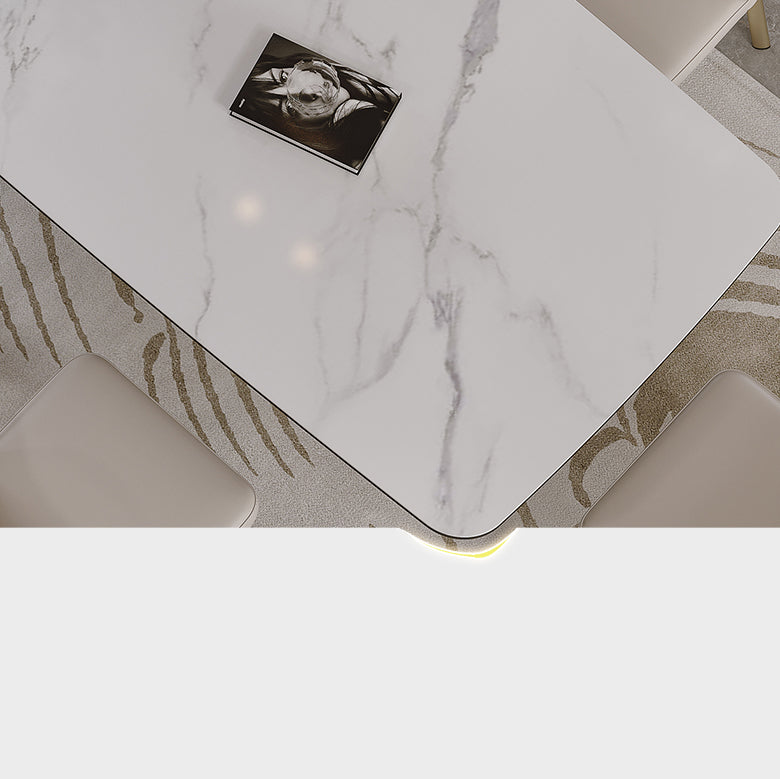 Nordic Glam Style Sintered Stone Rectangle Table Set 1/4/5/7 Pieces Dining Set