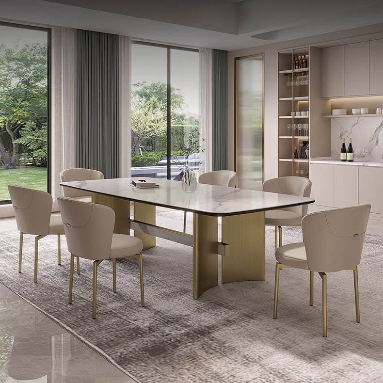 Nordic Glam Style Sintered Stone Rectangle Table Set 1/4/5/7 Pieces Dining Set for Home