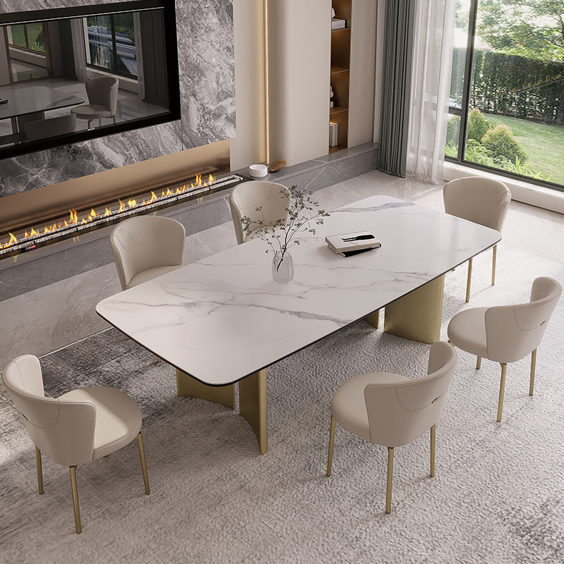 Nordic Glam Style Sintered Stone Rectangle Table Set 1/4/5/7 Pieces Dining Set for Home