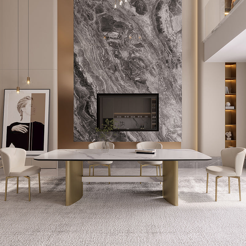 Nordic Glam Style Sintered Stone Rectangle Table Set 1/4/5/7 Pieces Dining Set for Home