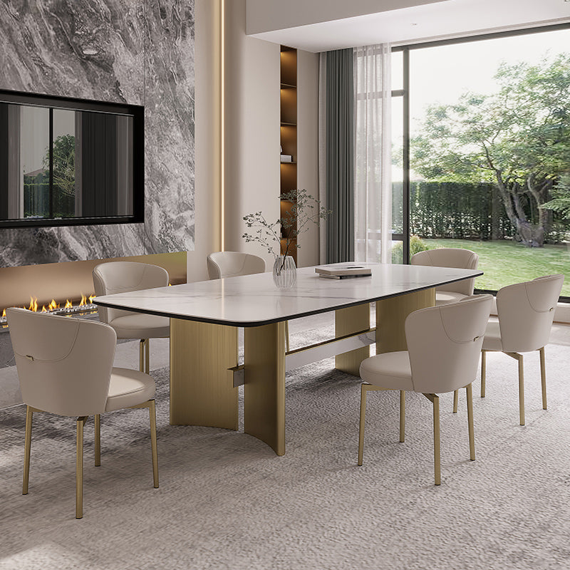 Nordic Glam Style Sintered Stone Rectangle Table Set 1/4/5/7 Pieces Dining Set for Home