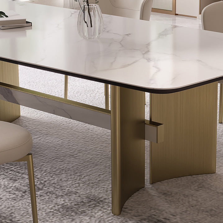 Nordic Glam Style Sintered Stone Rectangle Table Set 1/4/5/7 Pieces Dining Set for Home