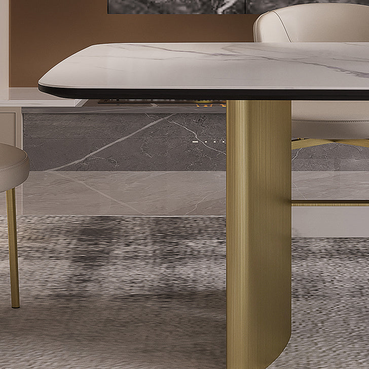 Nordic Glam Style Sintered Stone Rectangle Table Set 1/4/5/7 Pieces Dining Set for Home