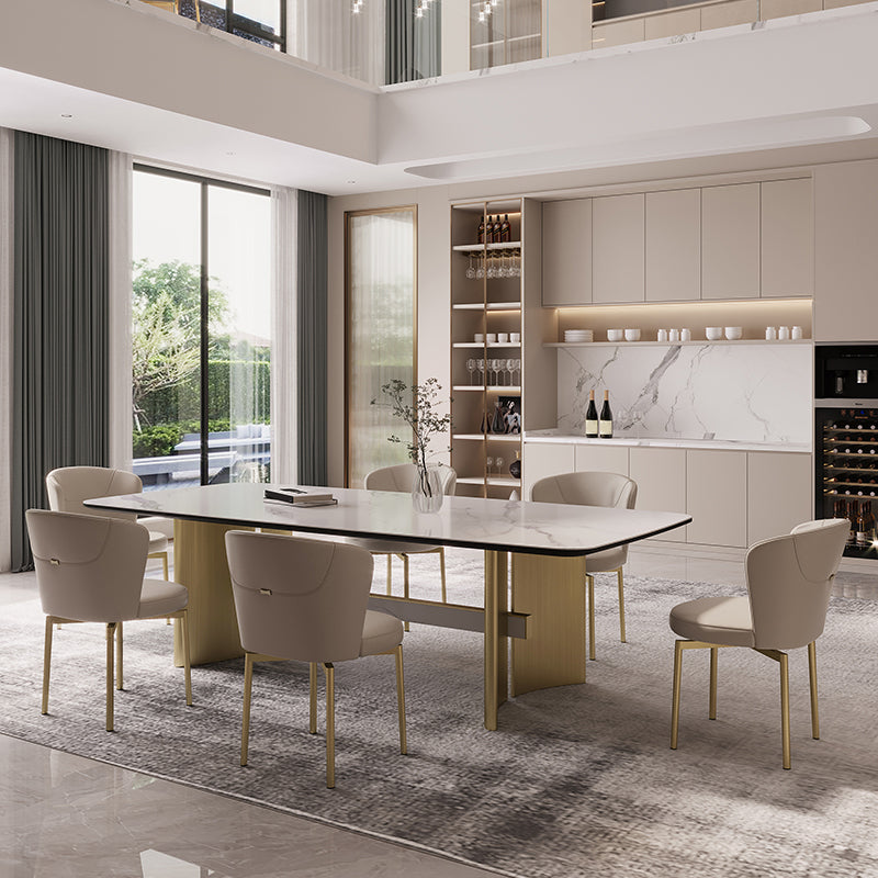 Nordic Glam Style Sintered Stone Rectangle Table Set 1/4/5/7 Pieces Dining Set for Home