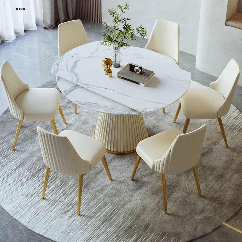 Scandinavian Round Dining Table Sets 1/4/5/7 Pieces Leather Dining Table and Chairs