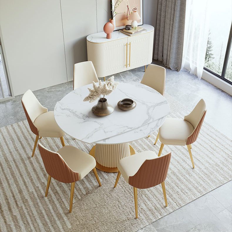 Scandinavian Round Dining Table Sets 1/4/5/7 Pieces Leather Dining Table and Chairs