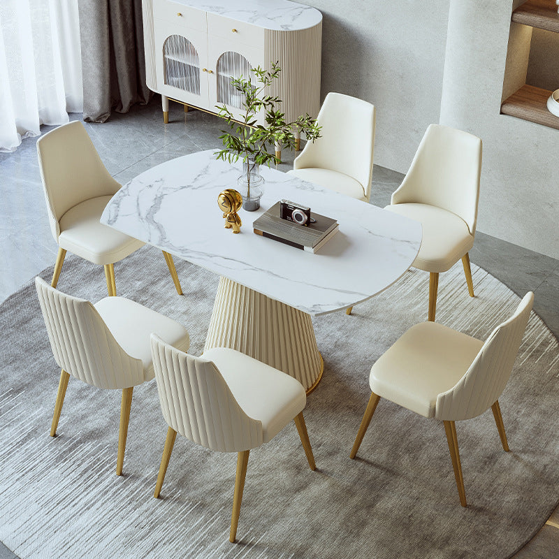 Scandinavian Round Dining Table Sets 1/4/5/7 Pieces Leather Dining Table and Chairs