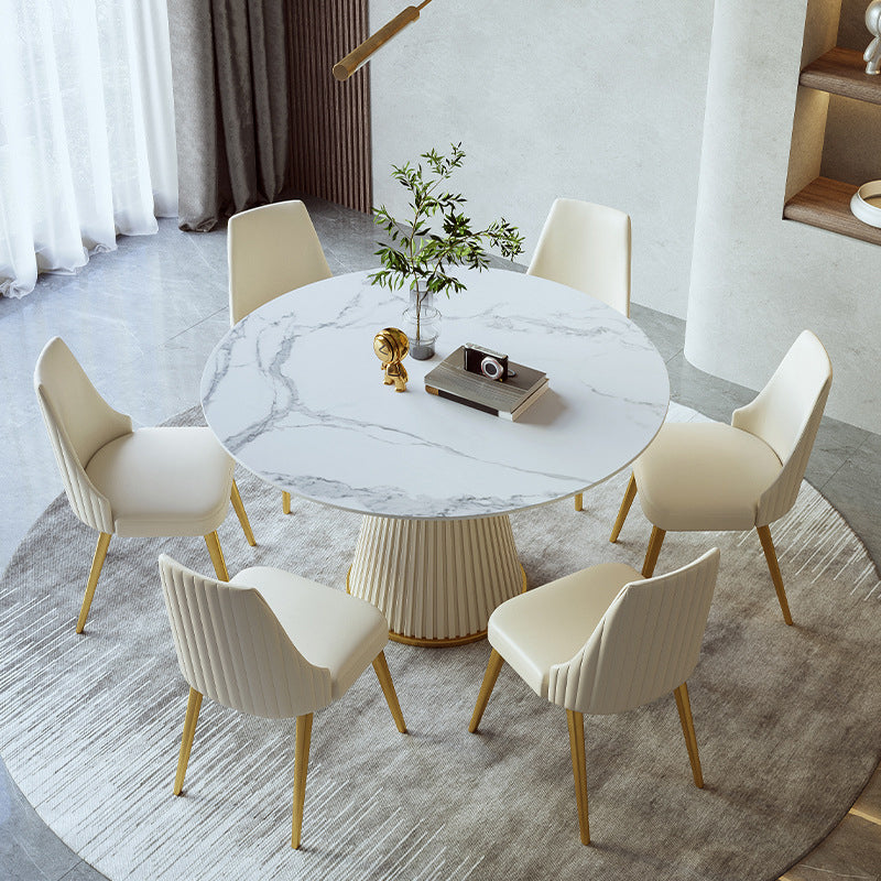 Scandinavian Round Dining Table Sets 1/4/5/7 Pieces Leather Dining Table and Chairs