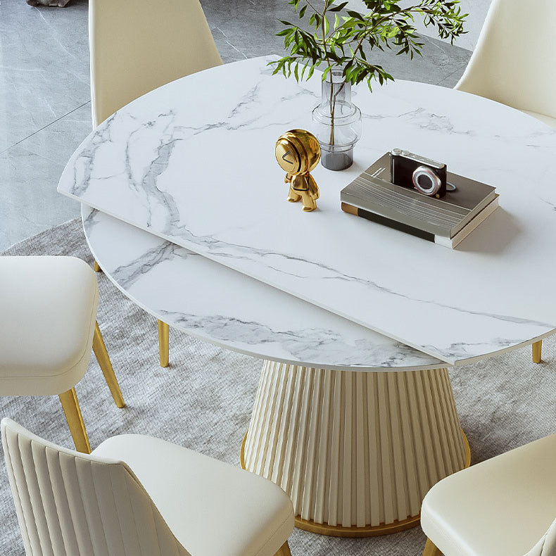 Scandinavian Round Dining Table Sets 1/4/5/7 Pieces Leather Dining Table and Chairs