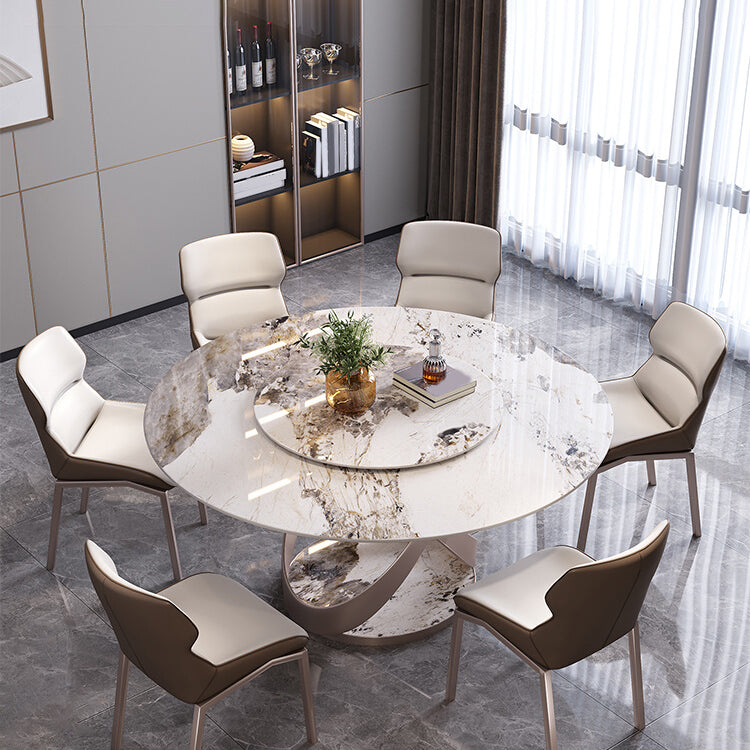 Nordic Glam Sintered Stone Round Table Set 1/4/5/7 Pieces Dining Set for Kitchen