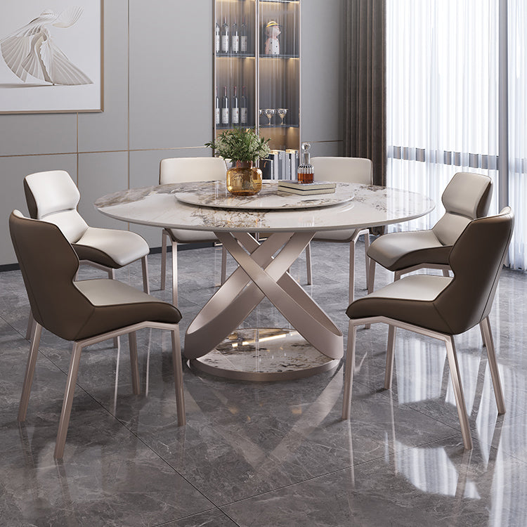 Nordic Glam Sintered Stone Round Table Set 1/4/5/7 Pieces Dining Set for Kitchen