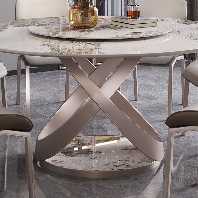 Nordic Glam Sintered Stone Round Table Set 1/4/5/7 Pieces Dining Set for Kitchen