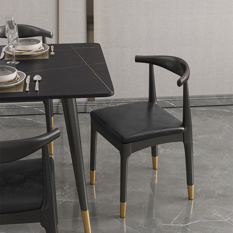 Modern Stone Top Dinette Set 1/2/4/5/7 Pieces Rectangle Dining Table Set in Black