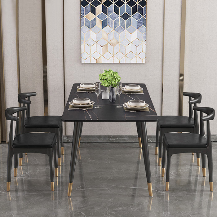 Modern Stone Top Dinette Set 1/2/4/5/7 Pieces Rectangle Dining Table Set in Black
