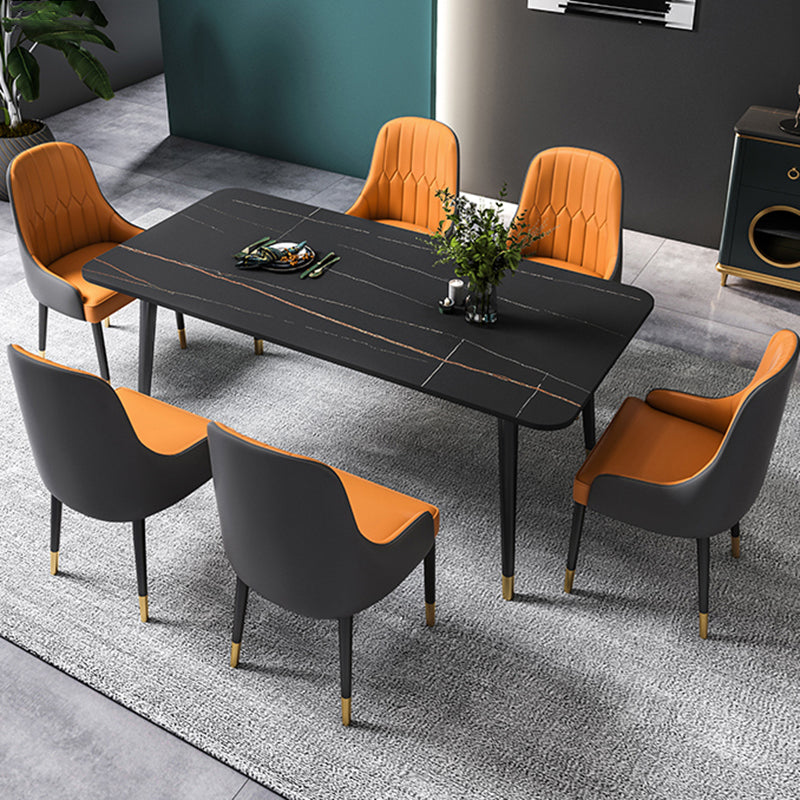 Black Rectangle Dining Table Set 1/2/5/7 Pieces Stone and Metal Dinette Set