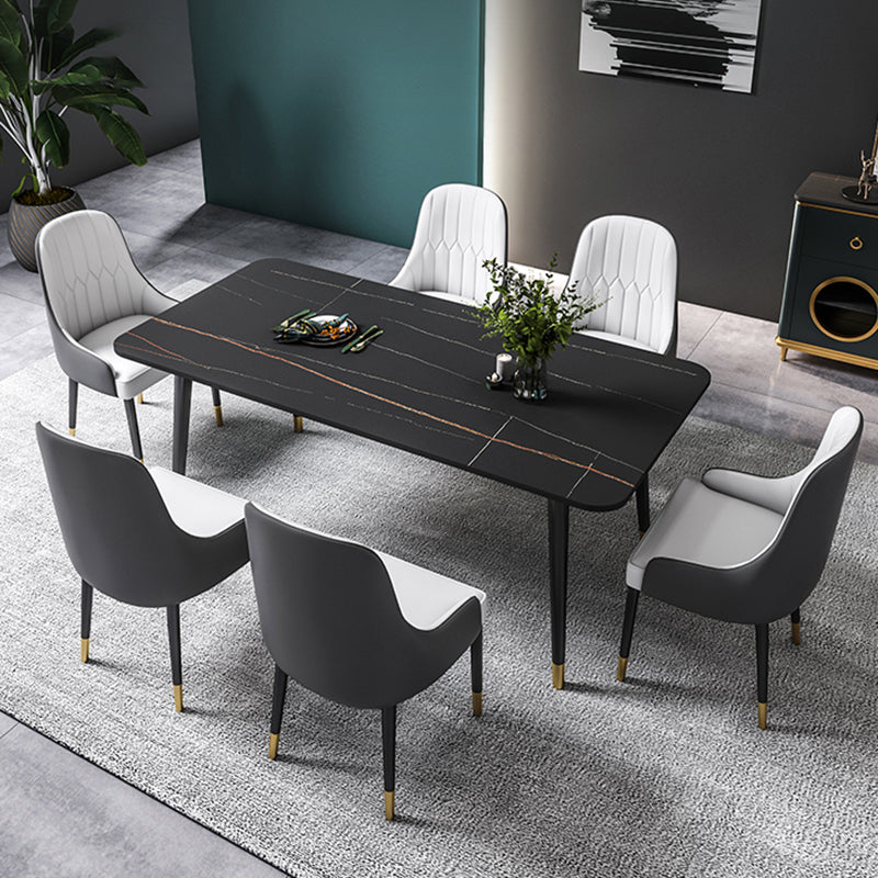 Black Rectangle Dining Table Set 1/2/5/7 Pieces Stone and Metal Dinette Set