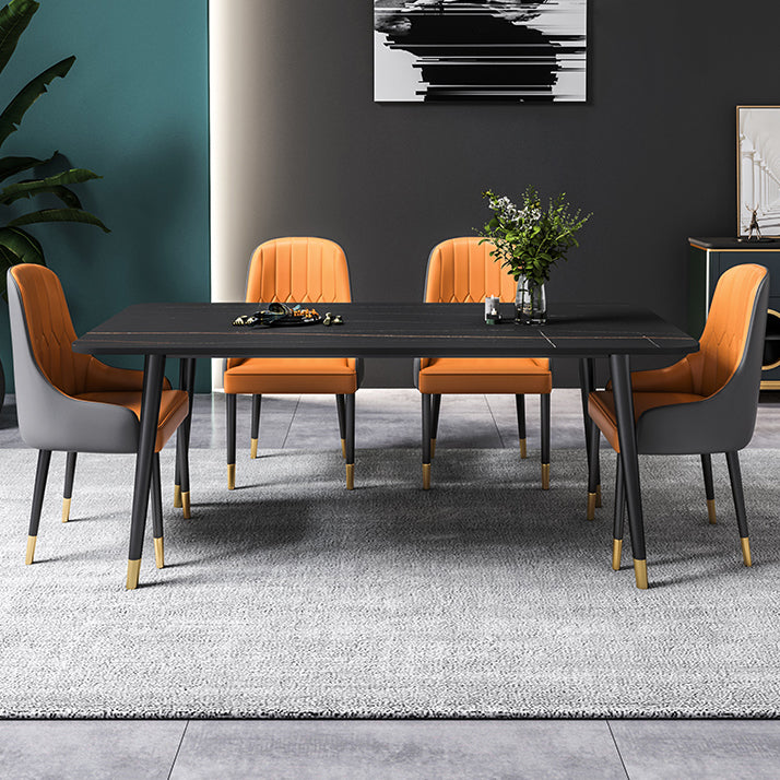 Black Rectangle Dining Table Set 1/2/5/7 Pieces Stone and Metal Dinette Set
