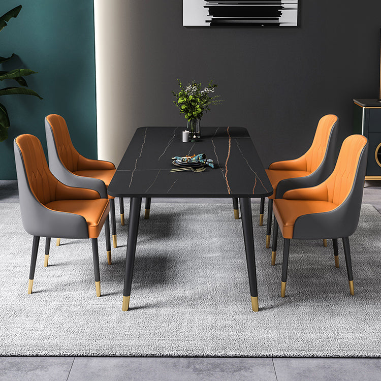 Black Rectangle Dining Table Set 1/2/5/7 Pieces Stone and Metal Dinette Set